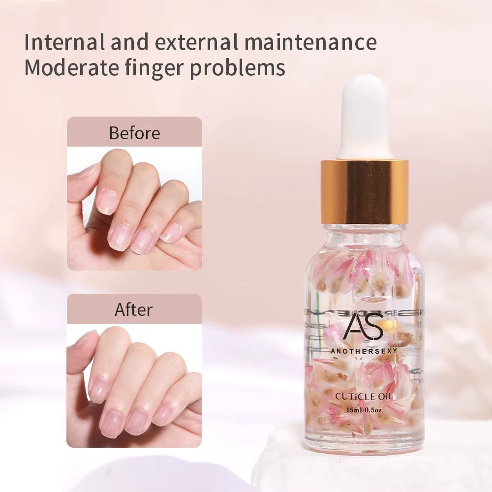 AS 15ML Dried Flower Cuticle Nutrient Oil Nourish Restore Damaged Nails Vitamin Nail Care Oil Soften Moisturizes Strength