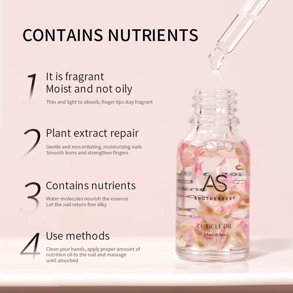 AS 15ML Dried Flower Cuticle Nutrient Oil Nourish Restore Damaged Nails Vitamin Nail Care Oil Soften Moisturizes Strength